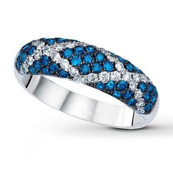 💍 White Zircon Cross Lines Modern Silver Trendy Blue Rings for Women, PD682 - Picture 3 of 5